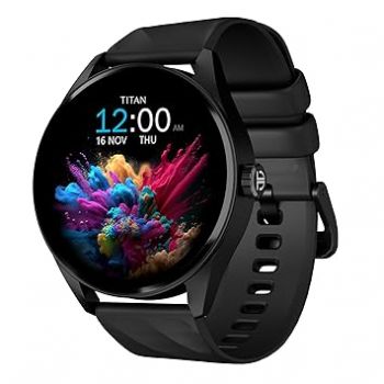Titan Crest Premium Smart Watch|1.43" AMOLED Display with AOD|466x466 Pixel Resolution|Functional Crown|SingleSync BT Calling|Advanced Chipset|100+ Sports Modes & WatchfacesIP68 Smartwatch,Black