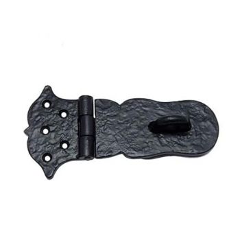 Adonai Hardware "Paran" Heavy Duty Antique Cast Iron Safety Locking Hasp and Staple for Vintage Pirates Treasure Chest, Trunks, Wooden Jewelry Box, (6 Inch x 1 Pack, Matte Black Powder Coated)