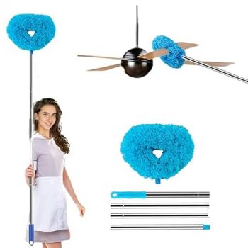 MONJAY Microfiber Feather Duster Bendable & Extendable Fan Cleaning Duster with 126 inches Expandable Pole Handle Washable Duster for High Ceiling Fans,Window Blinds, Furniture (Blue, King)