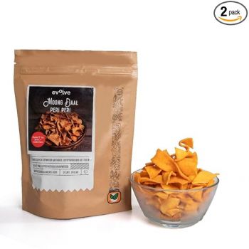 Evolve Moong Dal Chips Healthy Snacks for Kids, Adults | Roasted, Gluten Free, Vegan, No Palm Oil & Artificial Colors, Peri Peri Flavor - 100g Pack of 2