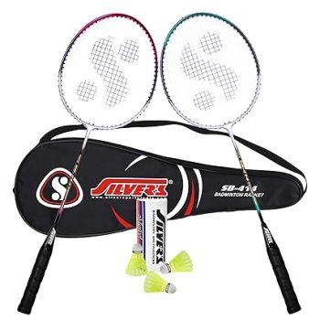 Silver's Alloy Steel SB-414 Badminton Kit (2 Racquets with Full Cover, 1 Box Shuttlecock Pack of 3),Red