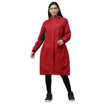ZEEL Rain Coat for Women Waterproof High Neck Polyester Rainwear with Adjustable Drawstring and Pocket, Hooded Long Rain Coat Jacket,ZKL01