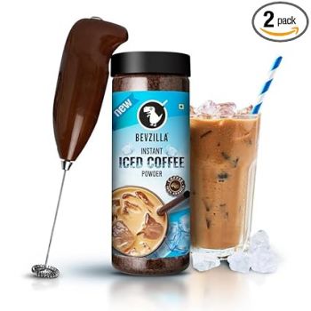 Bevzilla 200 Gram Instant Iced Coffee Powder & Frother Combo | Make 100 Cups | 100% Arabica Coffee | Cold Coffee | Unbreakable Ja