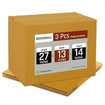 BUILDSKILL Pack of 3 | 5 Ply | 27"X13"X14" Cardboard Boxes for Packaging | Brown Corrugated Box for Packing | Shipping | Home Shifting | Parcel | Courier Packing box | Large Carton Box | Recycled