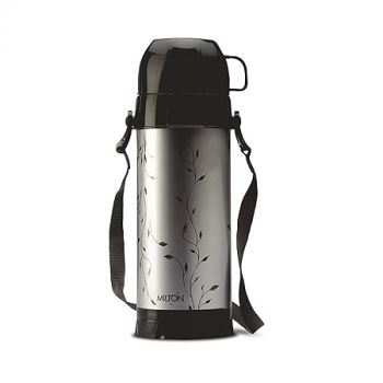 Milton Eiffel 1000 Vacuum Insulated Thermos Flask with Strap to Carry, 910 ml, 24 Hours Hot & Cold Water Bottle for Office, Hiking, Trekking, Travel, Black