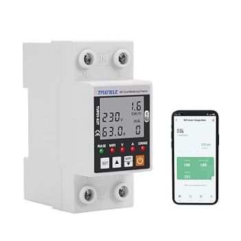 Intelligent Energy Meter Wi-Fi AC 63A 80-300V Protection Against Earth Leakage Intelligent Undervoltage Relay Device Switch Energy 230V Smart Life APP (Black)