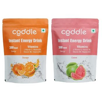 Coddle Instant Energy Drink | Orange & Guava Flavor Combo | 390 kcal Energy | Enriched with Vitamins (C, B3, B6, B12) | Refreshing & Hydrating | 2 Flavors Each Pack 900gm | 100% Vegetarian