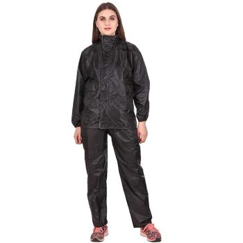 Neekshaa Women's Water Resistant Semi-Nylon Rain Coat with Pant, Black & Blue
