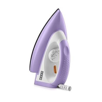 Usha Armor 1100W Dry Iron with Shock Proof Plastic Body | Single Coat Black Non Stick Soleplate for Longer Durability | Overheat Safety Shutoff | 180° Swivel Cord | 2 Years Warranty | (Purple & White)