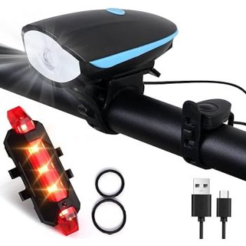 Gadget Deals 2-in-1 Rechargeable Cycle Light and Horn with Cycle Tail Light LED Cycle Light for Bicycle Front Rear Light Combo | Cycle Lights for Bicycle