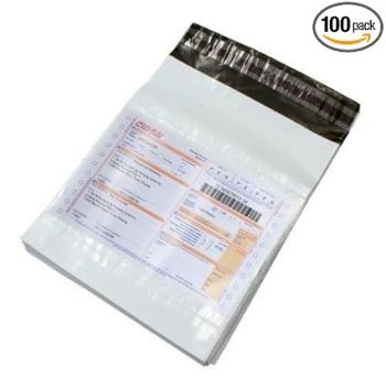 Securement Plastic Tamper Proof Polybag/Courier Bag with Pod for Packing, 51 Micron, 12 Inch x 16 Inch, White and Black, Pack of 100
