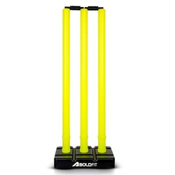 Boldfit Cricket Stumps with Stand Cricket Kit Plastic Wickets for Cricket Standard Wickets for Cricket Ground, Match, Tournament Stump with Stand & Bails- Fluorescent Green -Plastic Wickets Set