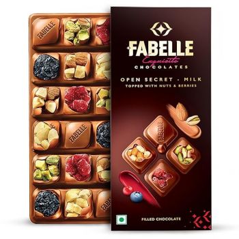 Fabelle Open Secret - Milk, Centre- Filled Luxury Chocolate Bar Topped with Visible Nuts & Berries, 121g