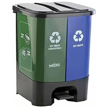 Nayasa 2-in-1 Pedal Dustbin- 33 L (16.5 Each) | With Lid & Detachable Bin | Wet & Dry Pedal Bin | Plastic Waste Bin/Trash Can | Garbage Dustbin For Home, Kitchen | Big | Green & Blue