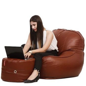 Couchette� Faux Leather XXXL Lounge Chair Luxury Bean Bag Cover with Footrest in Tan Color (Without Fillers)