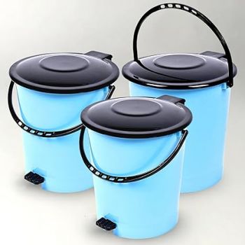 Heart Home Pack of 3 Pedal Dustbin | Dustbin with Lid | Garbage Bin with Handle | Dustbin for Kitchen-Bathroom | Wet & Dry Waste Bin | Black Dhakkan Trash Can | 10 LTR | Blue