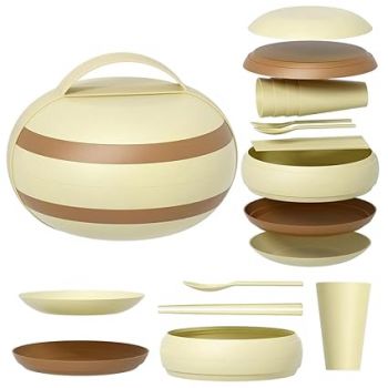 Proberos® Outdoor Dishes Set, Lightweight Plastic Dinnerware Cutlery Sets of 17Pcs Food-Grade Light-Weight, Daily Use Crockery Set for Dining with Bowl, Cup Spoon, Camping Picnic Kitchen