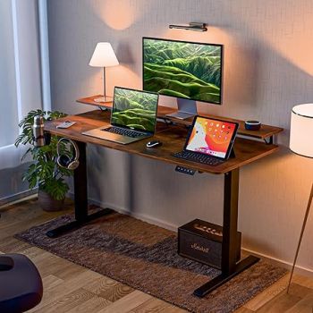 Green Soul Elevate Height Adjustable Table with Monitor Riser | Integrated Organisation | Advance Memory Preset | 3 Year Warranty | Installation Provided (AntiqueWood, 1400 x 600 Top)