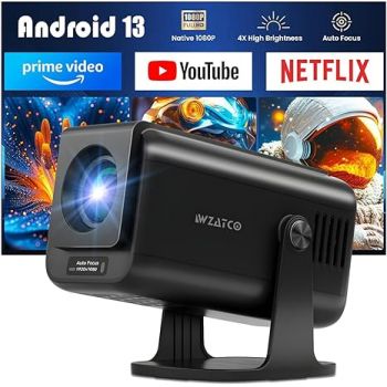 WZATCO Yuva Go Pro Fully Automatic Native 1080P Android 13.0 Smart Projector, Auto Focus, Auto 4D Keystone, 4X Brighter, 4K HDR Support, Rotatable Design, WiFi 6 & BT, Screen Mirroring, ARC, Black