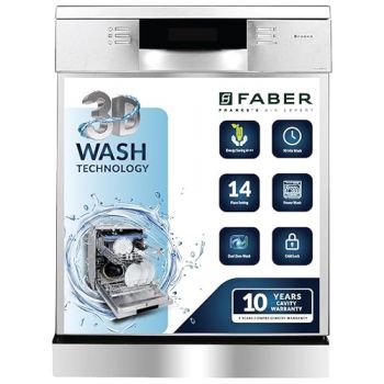 Faber 14 Place Settings Free Standing Dishwasher|8 Wash Programs | LED Display | Adjustable Racks | 3D Wash for Tough Stains | 2Yr Comprehensive Warranty & 10Yr On Cavity | FFSD 8PR 14S, Silver