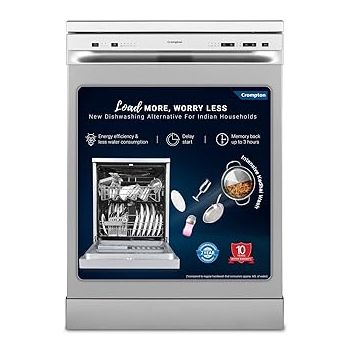 Crompton 13 Place Setting Freestanding Dishwasher with 5 Wash Program and Super Active Drying System | Energy Saving Dishwasher with Stainless Steel Tub (Voilla 13 PS ENT,Silver Inox,FS-DWVOA13PS-ENT)
