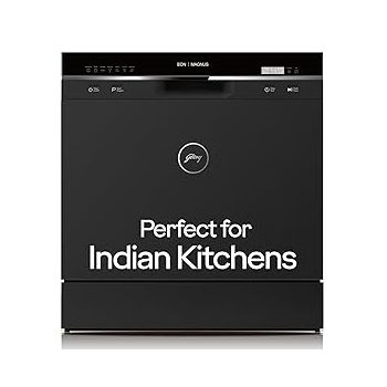 Godrej Eon Dishwasher | 8 Place Setting Counter-Top | Compact with an In-built heater (DWT EON MGNS 8C NF SKBK, Silky Black) | Perfect for Indian kitchens: Smaller families and Bachelors