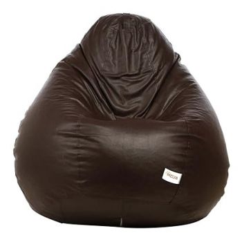 SATTVA XXXL Classic Bean Bag Chair Filled with Beans | Faux Leather Lounger | Comfortable Bean Bag for Living Room, Bedroom, Office | Pre-Filled with Double Zip Protection | Easy Clean | Brown