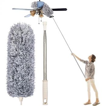 VOLTURI Microfiber Feather Duster Bendable & Extendable Fan Cleaning Duster with 100 inches Expandable Pole Handle Washable Duster for High Ceiling Fans,Window Blinds, Furniture (Standard)