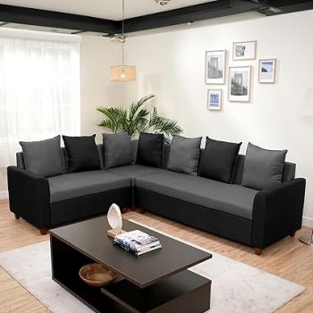 Amazon Brand - Solimo Freesia Fabric 6 Seater RHS L Shape Sofa (Grey & Black)