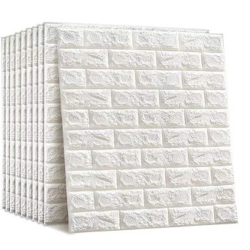 Barebeauty Wall Stickers Wallpaper PE Foam Brick Design DIY Decal (70 x 77 cm) 3D Frames PVC DIY Self Adhesive (White) (White)