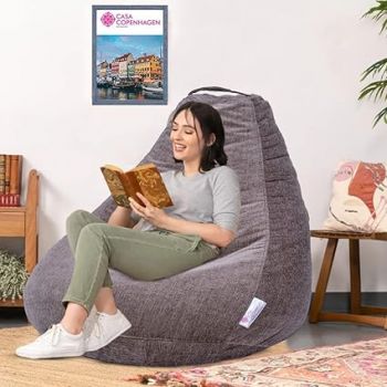 Casa Copenhagen Premium Designer Fabric Bean Bag Chair, Filled with Beans | Capacity: Upto 7 Ft Height, 200 KG Weight | 5XL | Beige