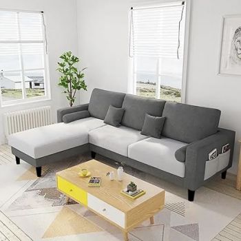 Casacomfort Alizoy 4 Seater Fabric LHS L Shape Sofa Set (Dark Grey-Light Grey)