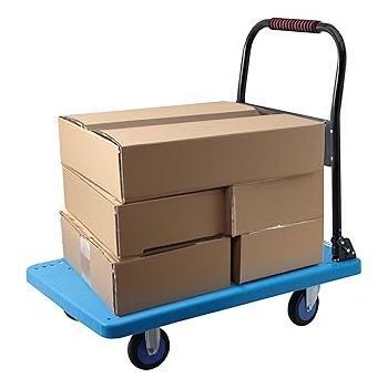 Cheston Folding Steel + Plastic Platform Trolley with 4 Wheels I 150 kg Capacity ICollapsible/Folding Handle I Industrial Trolley Cart for Heavy Weight/Material Handling (73 * 48 * 86 cm)