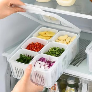 MONGHIDO Airtight Fridge Storage Containers Freezer & Refrigerator Organizer with Drainage Crisper, Kitchen Food Storage Box for Vegetables, Fruits, Herbs – BPA-Free Plastic, Stackable