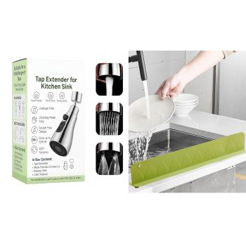 SUPERSTUD Combo 1Pcs Kitchen Sink Water Splash + 1Pcs Tap Extender for Kitchen Sink || Water Faucet For Kitchen Sink || Kitchen Tools & Accessories || Countertop Silicone Suction Cup