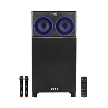 AKAI UltraBoom-100 Bluetooth Party Speaker 100 Watts|High Bass Sound|Wireless Mic Karaoke System| LED Lights|Home Theater Music System|AUX/USB/FM|Remote Control|Portable DJ Speaker Indoor & Outdoor