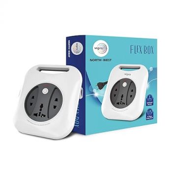 Wipro Flex Box Extension Cord with 1 Universal 3 Pin Socket & 2 units of 2 Pin Sockets,with Master Switch & Indicator | 4 mtr long copper wire | Power Strip for Home, Office | Pack of 1 | Grey & White