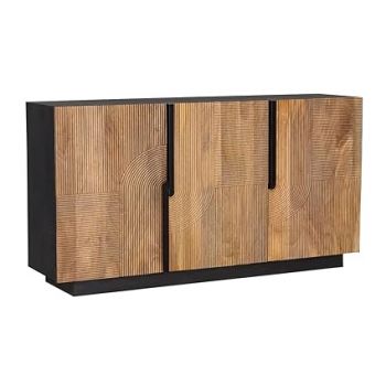 The Attic Georgia Sideboard|Multipurpose Cabinet for Kitchen and Living Room Storage|Crockery Storage|Solid Mango Wood|Black + Natural Matte Finish