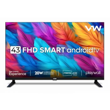 VW 109 cm (43 inches) Playwall Frameless Series Full HD Android Smart LED TV VW43F2 (Black)
