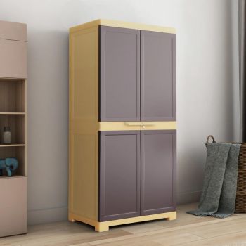 Nilkamal Freedom Big FMM Plastic Cabinet | 3-Year Warranty | 4-Shelf Storage Cupboard with Doors | Multi Organizer | for Home and Kitchen | Clothes Wardrobe | Almirah | Weather Brown