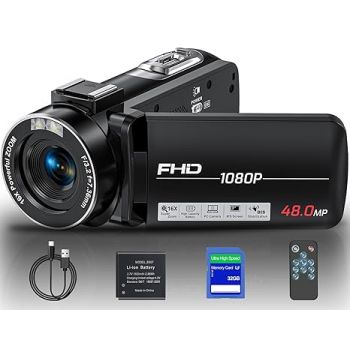 OLESIT Video Camera Camcorder, Full HD 1080P 48MP Camcorder 16X Digital Video Camera for YouTube, 3.0 Inch IPS Screen Vlogging Camera Recorder with Controller, Battery and 32GB Card