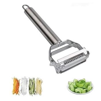 BELOXY Stainless Steel 2 in 1 Julienne Vegetable Peeler Multi-Functional Fruit Vegetable Shredder Slicer Double Planing Cutter Potato Cucumber Carrot Melon Grater (Silver, 18 x 8.2 x 2.4 cm) (1)
