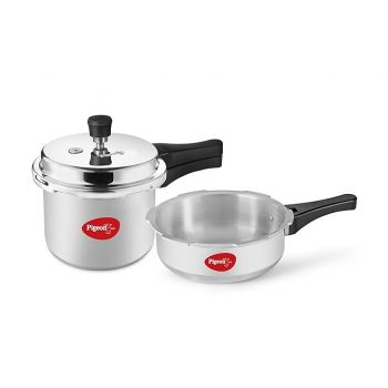 Pigeon By Stovekraft Favourite Aluminium Pressure Cooker Mini Combo with Outer Lid 2, 3 Litre Capacity for Healthy Cooking (Silver)