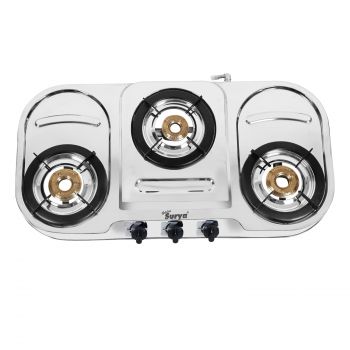 Classic Premium Stainless Steel Frame, Manual Ignition, 18 Months Warranty, BIS Certified, 3 Burner Gas Stove, Cook Top (Dura)