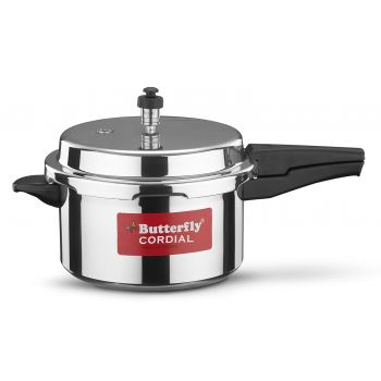 Butterfly Cordial 5 Litres Pressure Cooker | Outer Lid | Food Grade Virgin Aluminium | Gas Stove Compatible| ISI Certified | 2 Years Manufacturer's Warranty | Silver