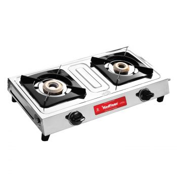 Hindflame 2 Burner Metro Stainless Steel Manual Gas Stove 1 Year Warranty (ISI Certified & BIS Approved) (2 Burner)