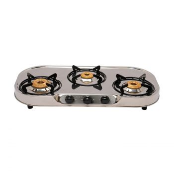 Surya Flame 3 Burner Gas Stove Stainless Steel Gas Chulha Cooktop, Costa LPG, ISI Certified, 2-Year Doorstep Warranty, Silver Finish, High Efficiency, Durable & Safe