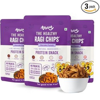 Troovy Healthy Ragi Chips | Tasty & High Protein Snacks | 30% Of Protein Needs | No Palm Oil, Cholesterol or Trans Fats | No Junk & Chemicals | Made with Ragi | Masala Flavoured | 3 packs X 70 grams