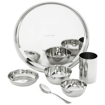 Amazon Solimo Dinner Set| Stainless Steel | Set of 6 | Solid Mirror Finish | Silver