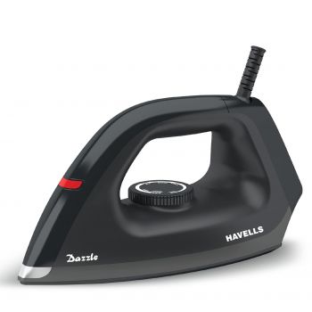 Havells Dry Iron Dazzle 1100 Watts, Iron Press, Greblon Non Sick Sole Plate with German Technology, Shock Proof Body, Aerodynamic Design, 360° Swivel Cord, 2 Year Manufacturer Warranty (Black)